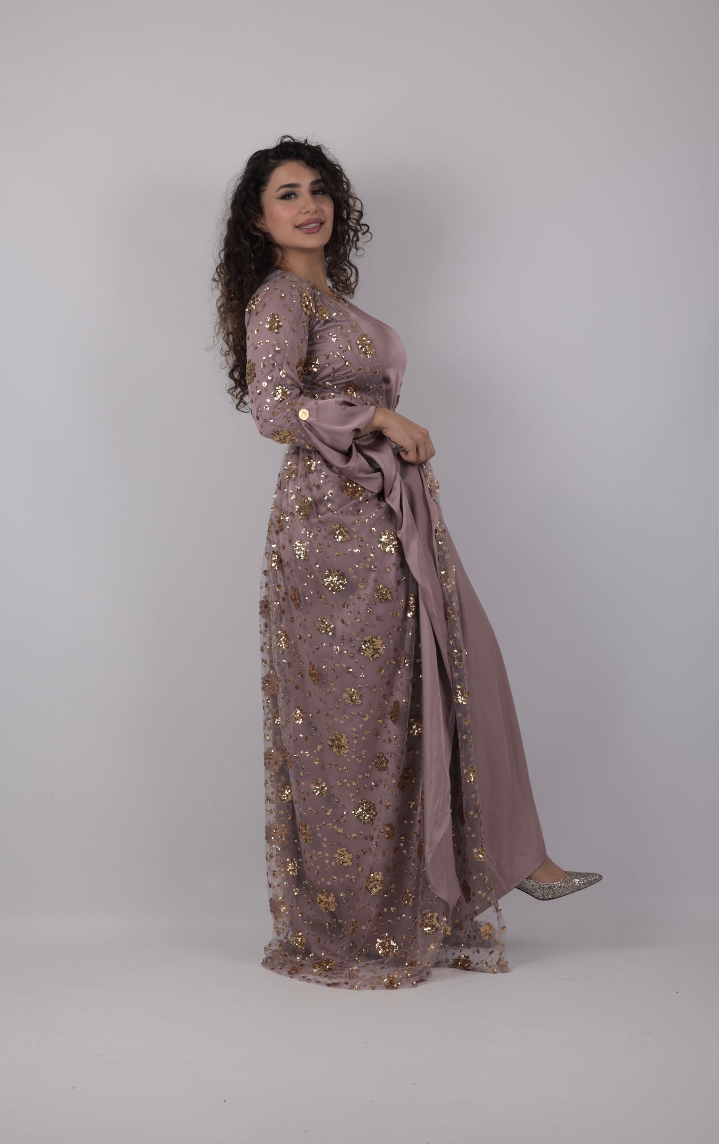 Chro Collection – Badini Design Lavender Kurdish Dress with Golden Flowers (Badini Design, 2-Piece Set)