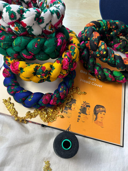 Kofi - Traditional Kurdish Head Accessory Black and Orange flowers -✨ Make It Your Own! ✨-✨ Make It Your Own! ✨