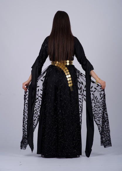 Elegant Black Kurdish Dress – Mesh Embroidered with Black Sequins