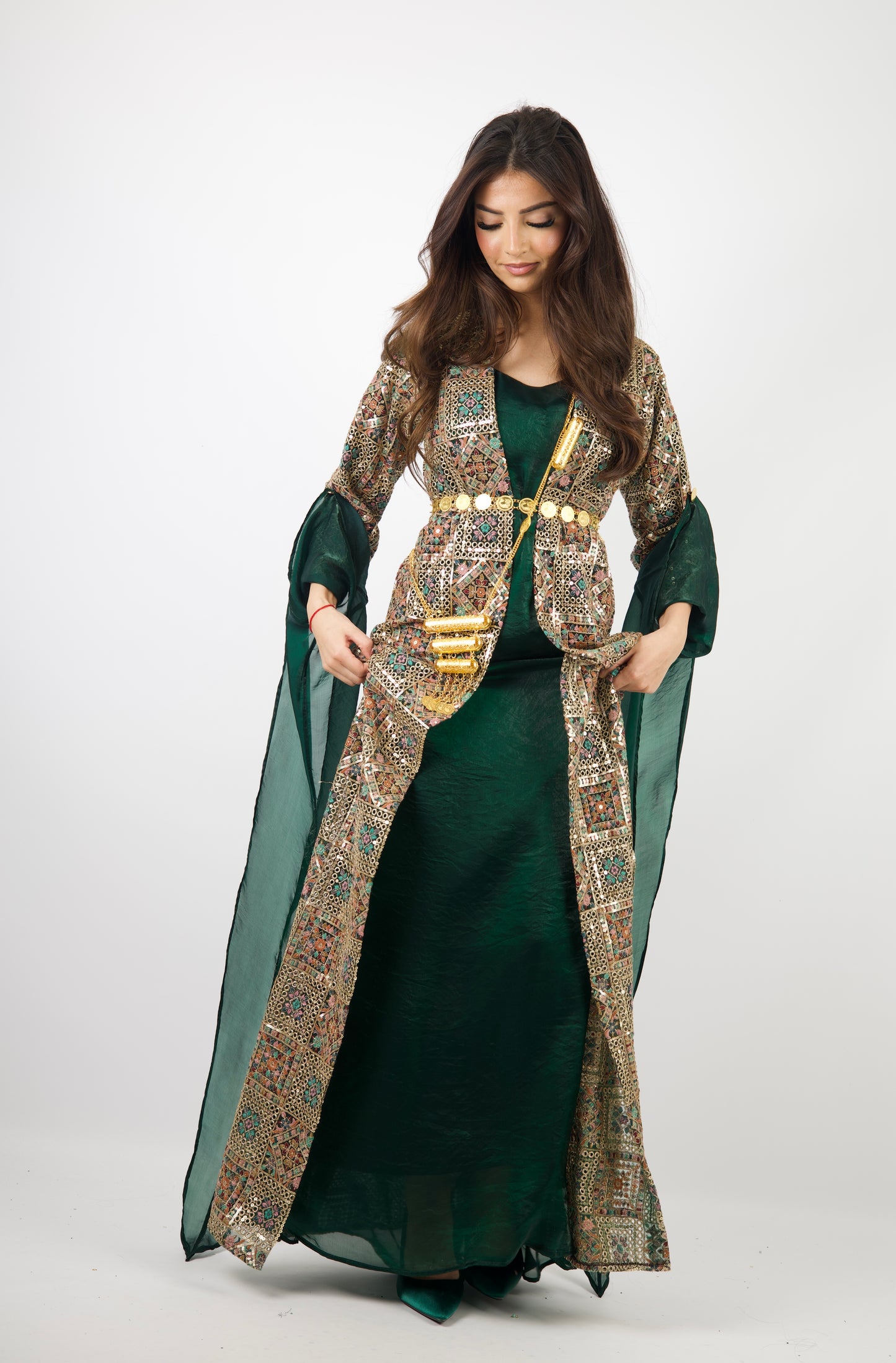 Cudi Kurdish Dress Green – Luxury Embroidered 3-Piece Set