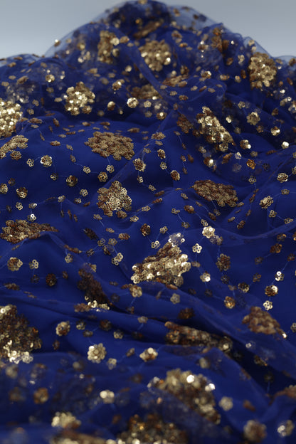 Chro Collection – Badini Model, Carbon Blue Kurdish Dress with Golden Flowers ( 2-Piece Set)