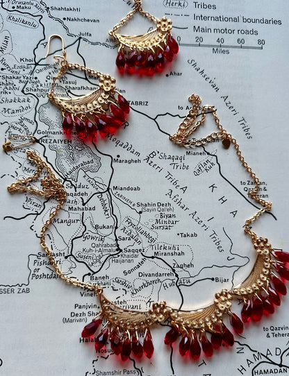 Yaqot Red Kurdish Jewelry Set – Necklace &amp; Earrings in Elegant Copper Design