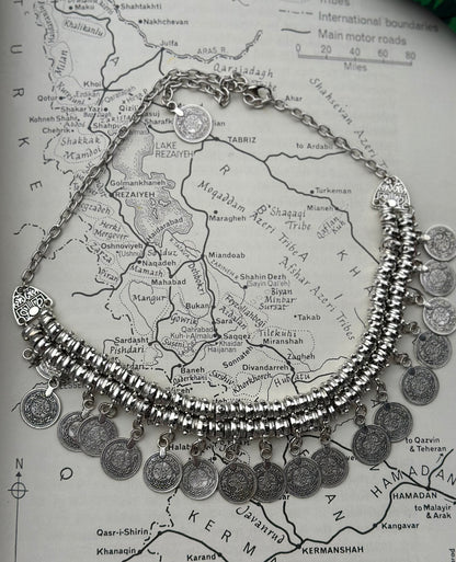 Silver Necklace coin adjustable