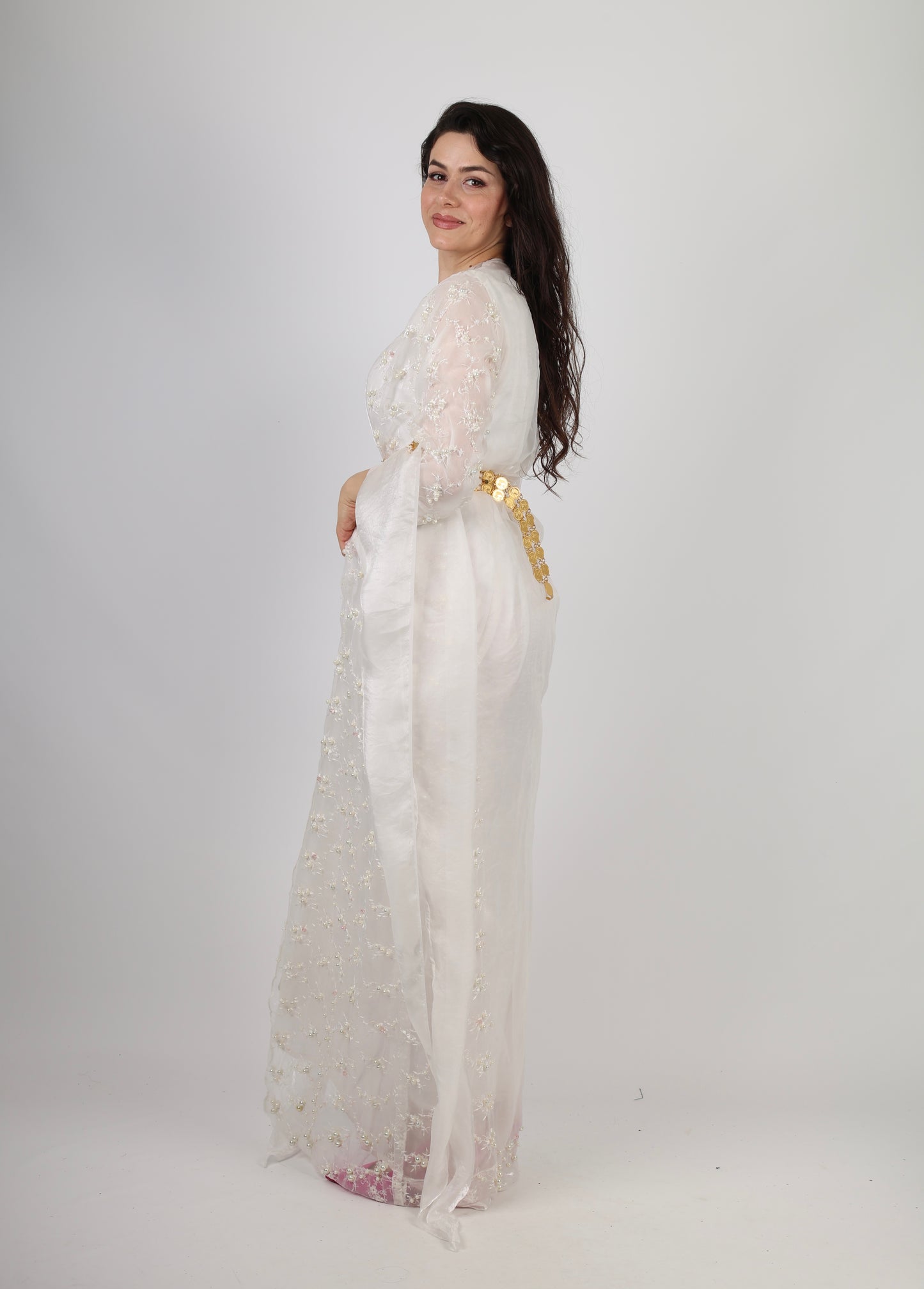 White Dress with shell pearls hand beaded