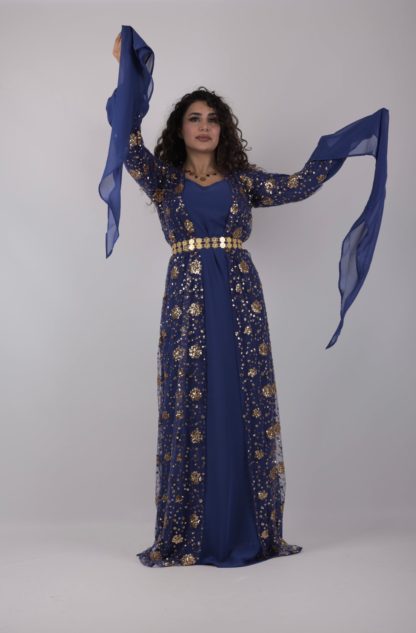 Chro Collection – Carbon Blue Exclusive made Kurdish Dress (3-Piece Set)