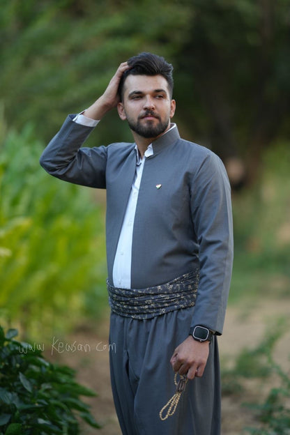 Dark Grey Kurdish Men's Outfit – Perfect for Newroz &amp; Weddings