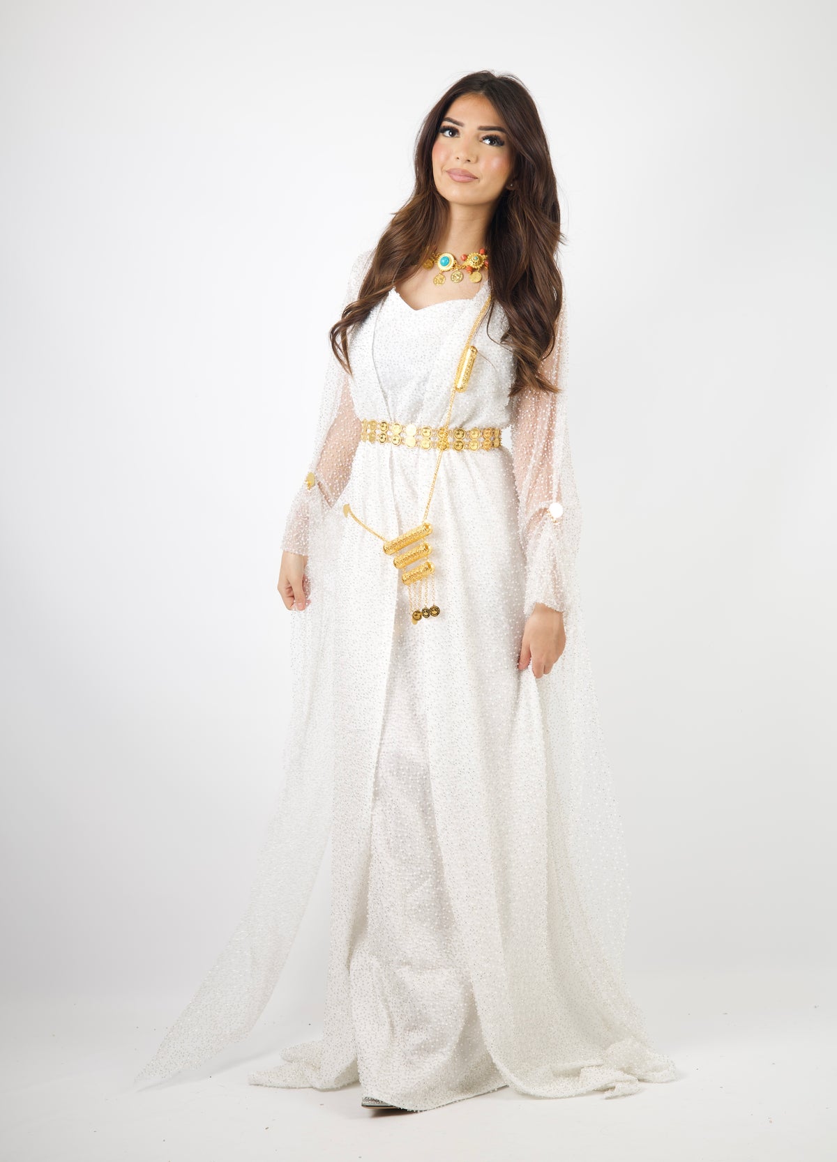 White pearls Luxury Kurdish Dress for Bride