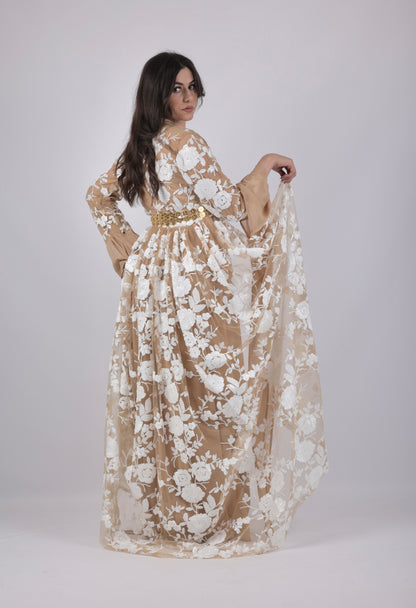 Dildar Badini Kurdish Dress pearl white with Nude