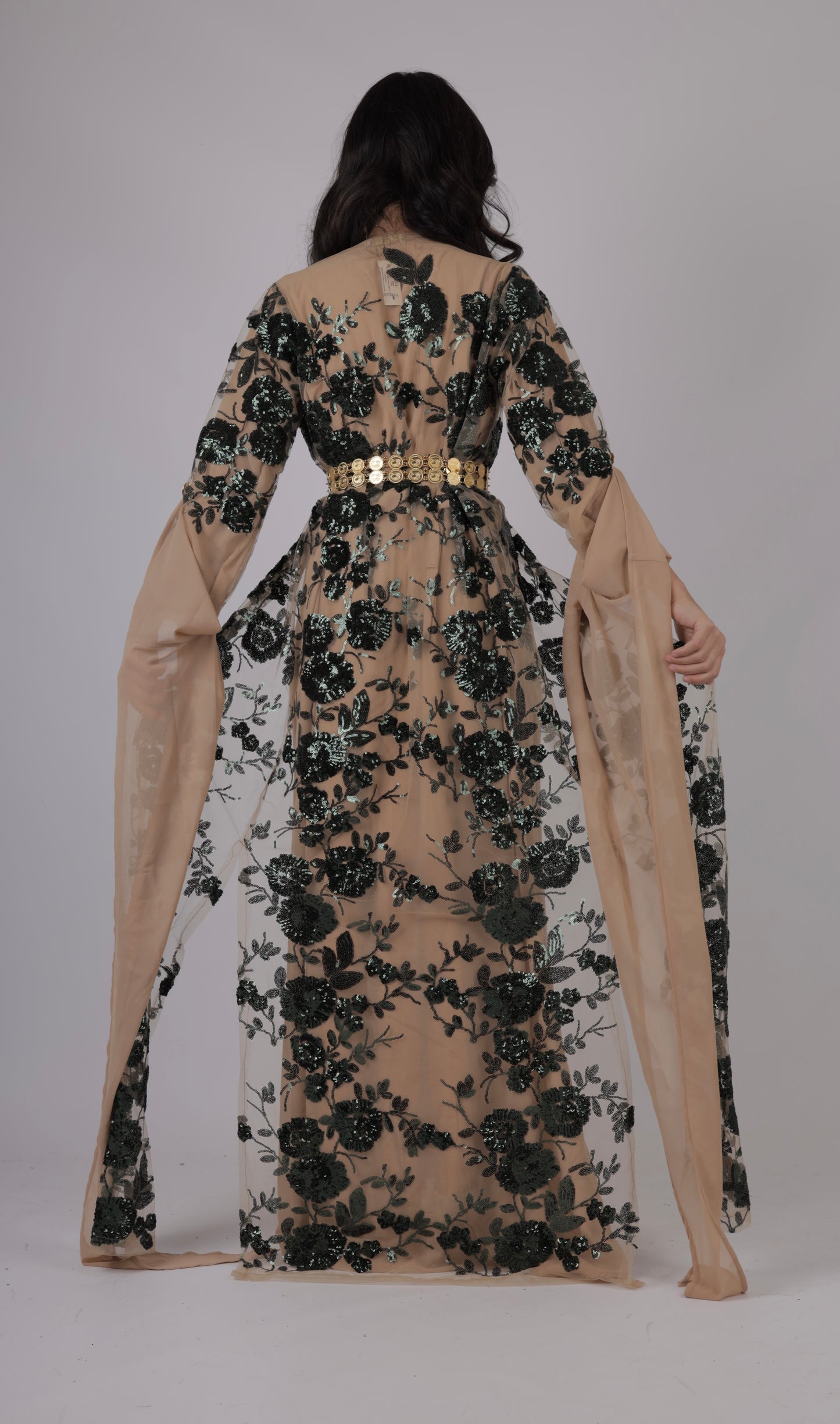 Dildar Collection Kurdish Dress Dark Green and Nude