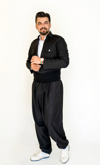 Kurdish Men’s Outfit – Shal u Shapik | Jli Kurdi Kawa, Pantol & Peshtwen Black Rash