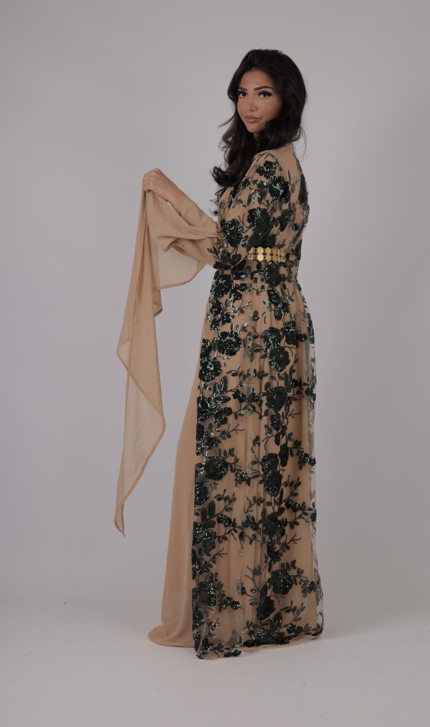 Dildar Collection Kurdish Dress Dark Green and Nude