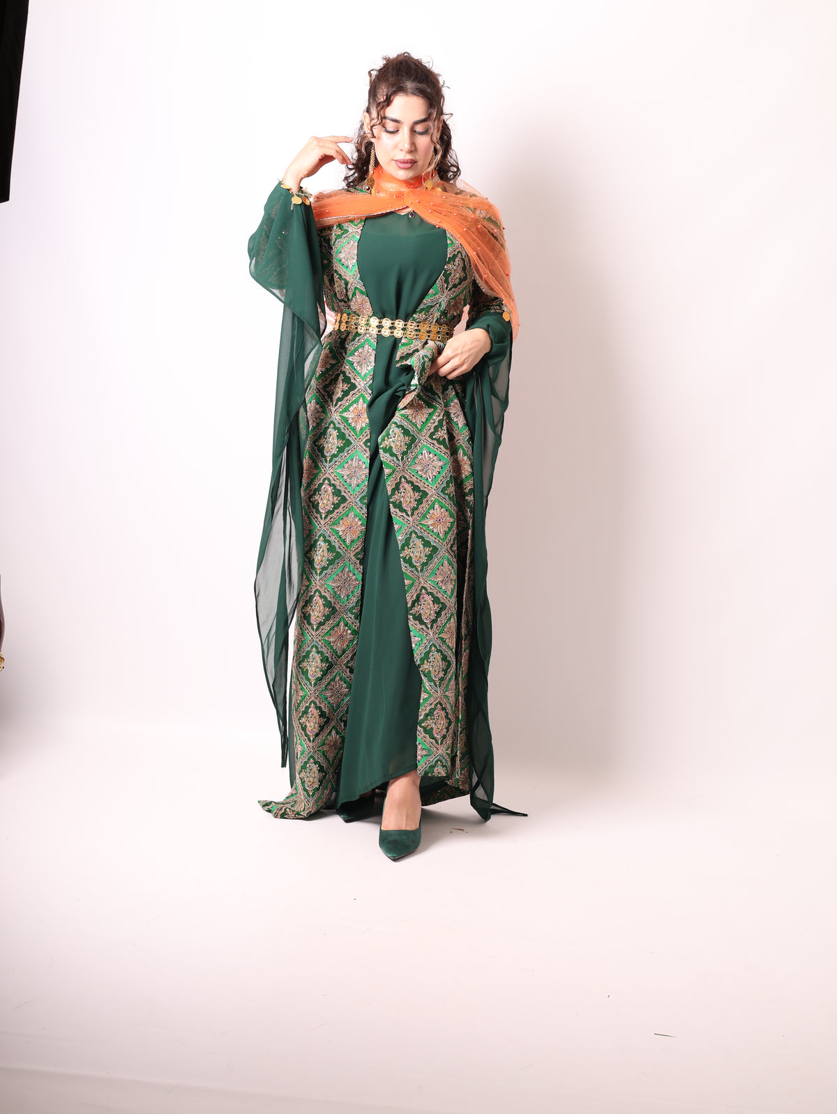 Monire  Dark Green 4  items including Dasmal with  Orange Dasmal with Pearls