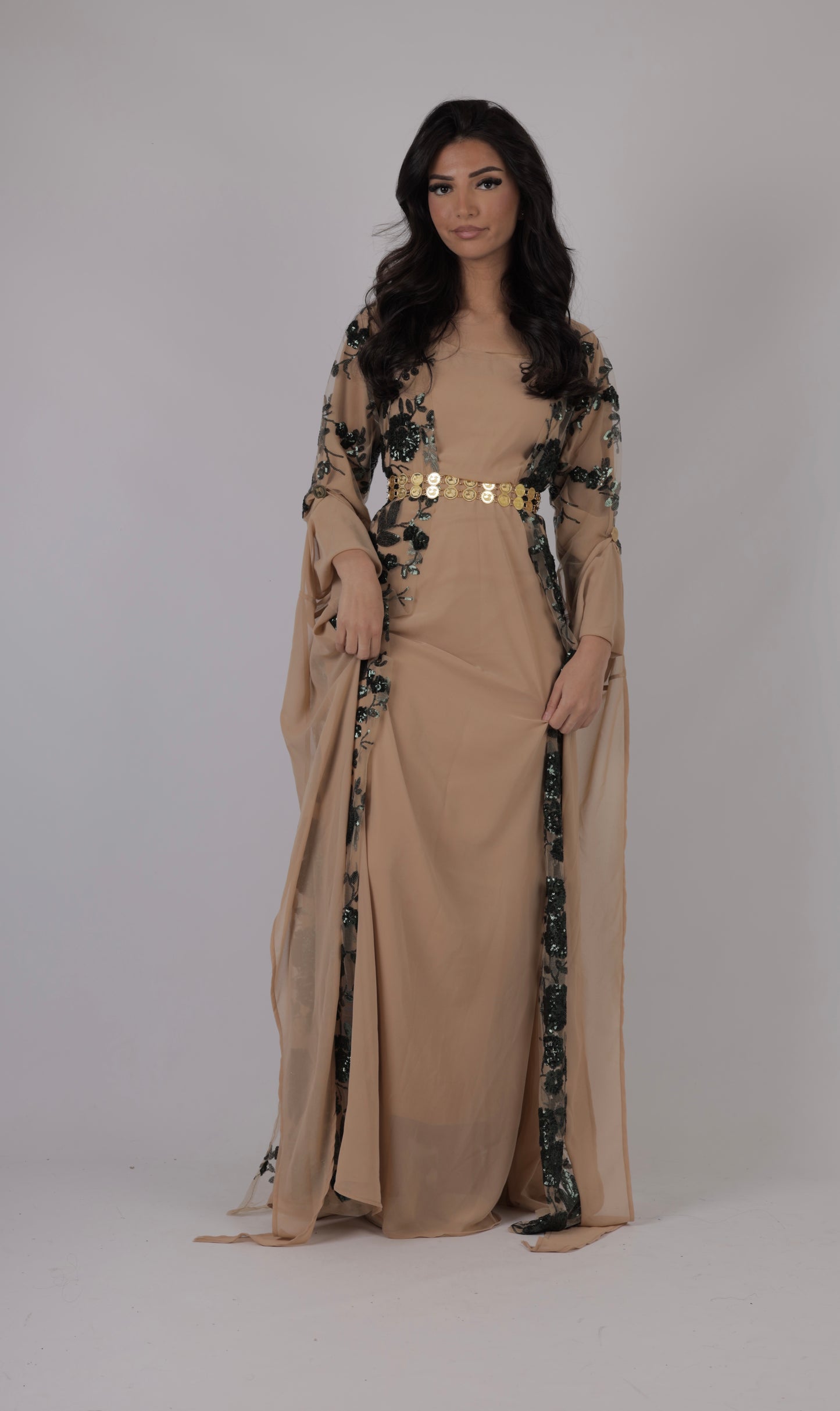 Dildar Collection Kurdish Dress Dark Green and Nude