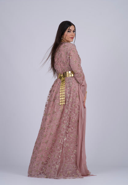 Chia Collection: Three-Piece Kurdish Dress Set in Elegant Matte Pink