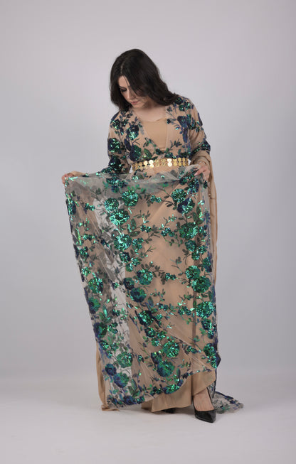 Dildar Kurdish Dress – Badini Style in Green Blue Sequins