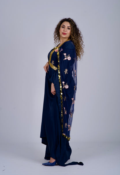 Xezal Collection – 4-Piece Traditional Kurdish Dress in Navy Blue