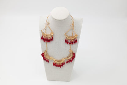 Yaqot Red Kurdish Jewelry Set – Necklace &amp; Earrings in Elegant Copper Design