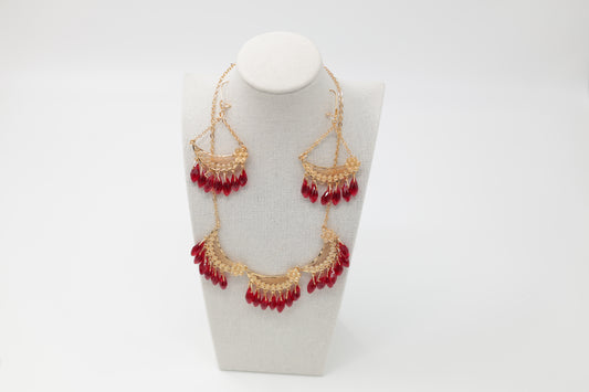 Yaqot Red Kurdish Jewelry Set – Necklace &amp; Earrings in Elegant Copper Design