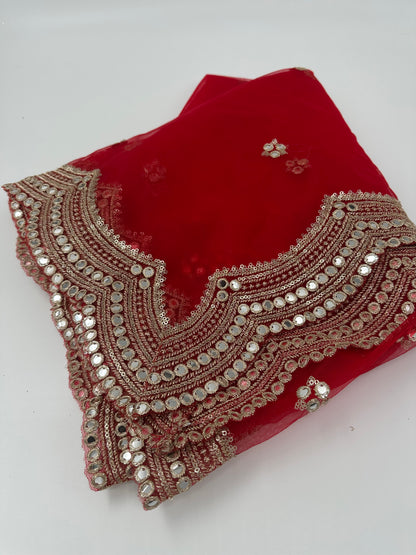 Red Hana with Mirror work