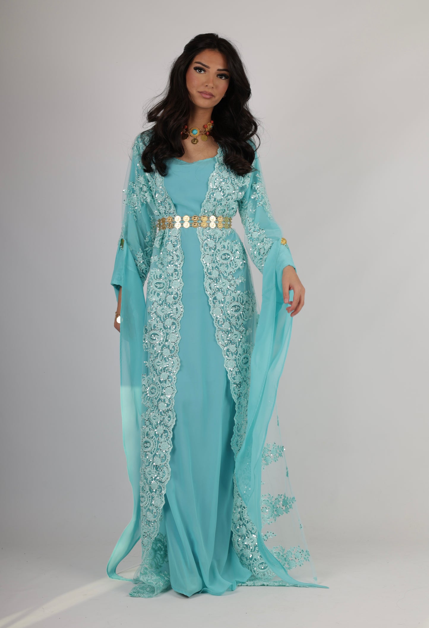Dilber Kurdish Dress – 3-Piece light Turquoise Kurdish Dress