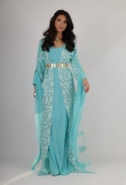Dilber Kurdish Dress – 3-Piece light Turquoise Kurdish Dress
