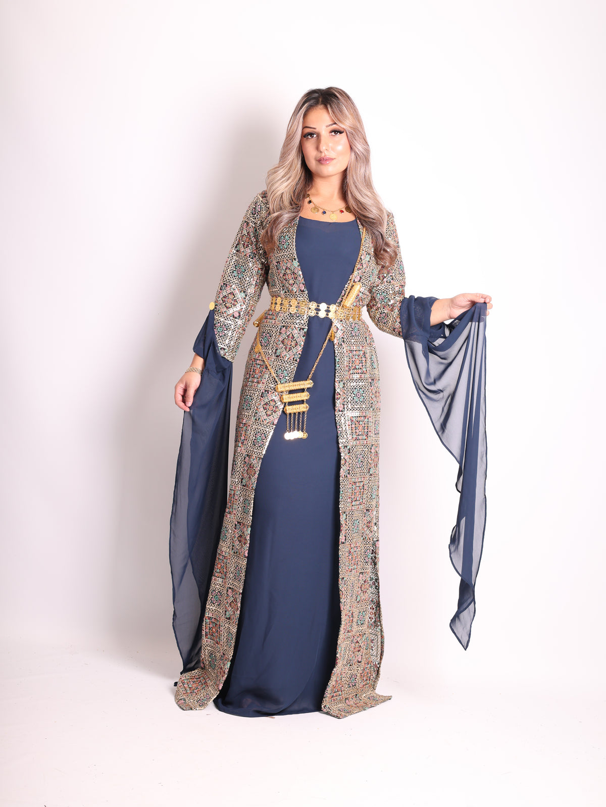 Cudi / Judi Kurdish Dress Navy blue  – Luxury Embroidered 3-Piece Se