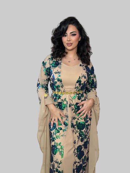 Dildar Green/Blue Kurdish Complete Dress