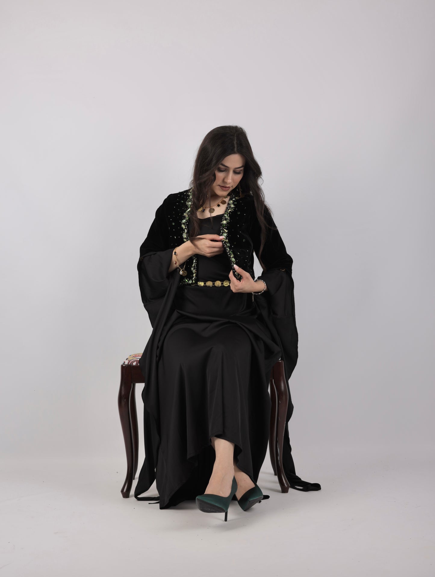 Green Crystal with Stones Hand made Kurdish Dress ( only vest or salte)