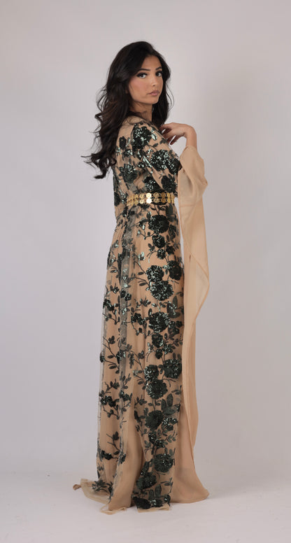 Dildar Collection Kurdish Dress Dark Green and Nude