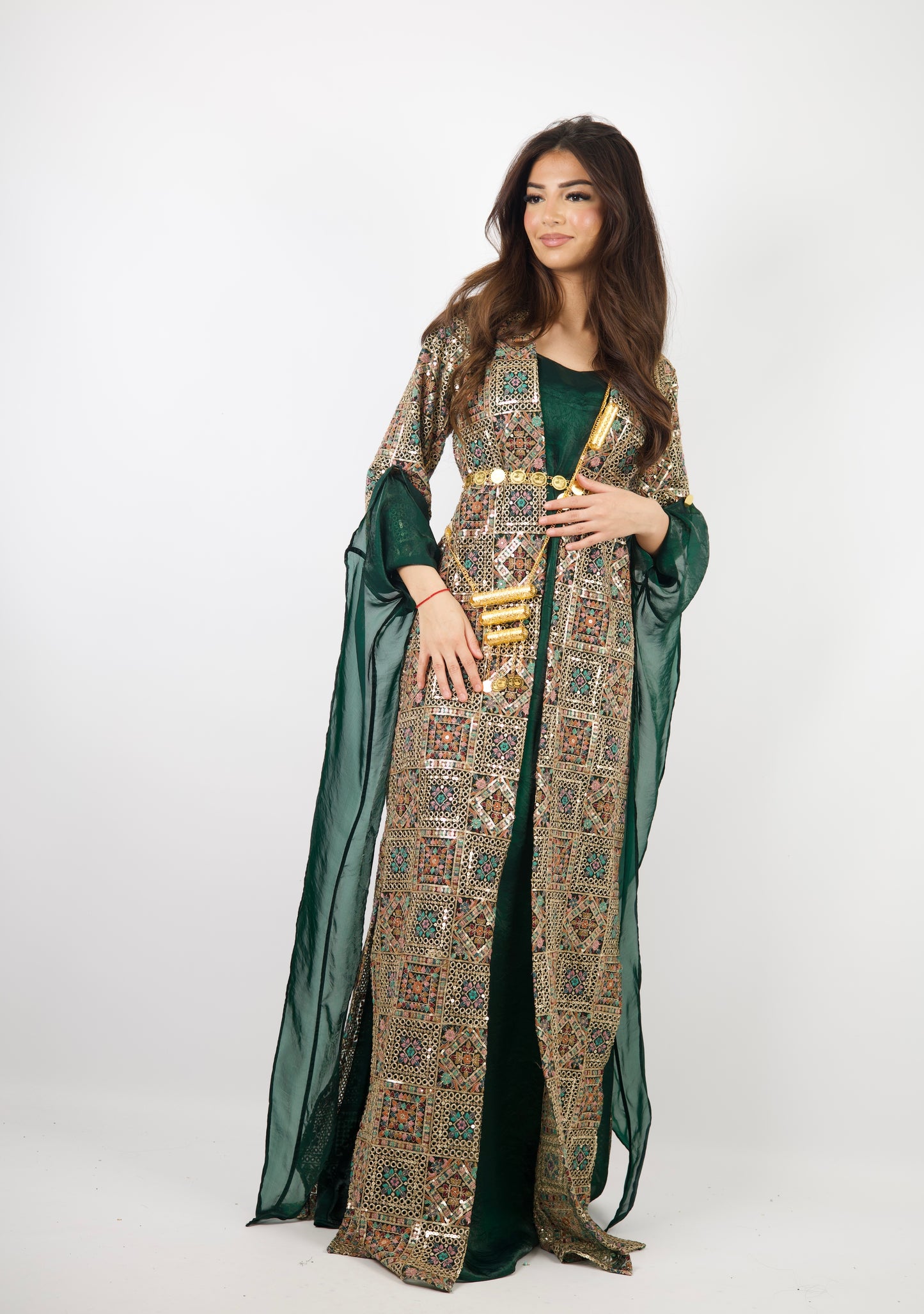 Cudi Kurdish Dress Green – Luxury Embroidered 3-Piece Set