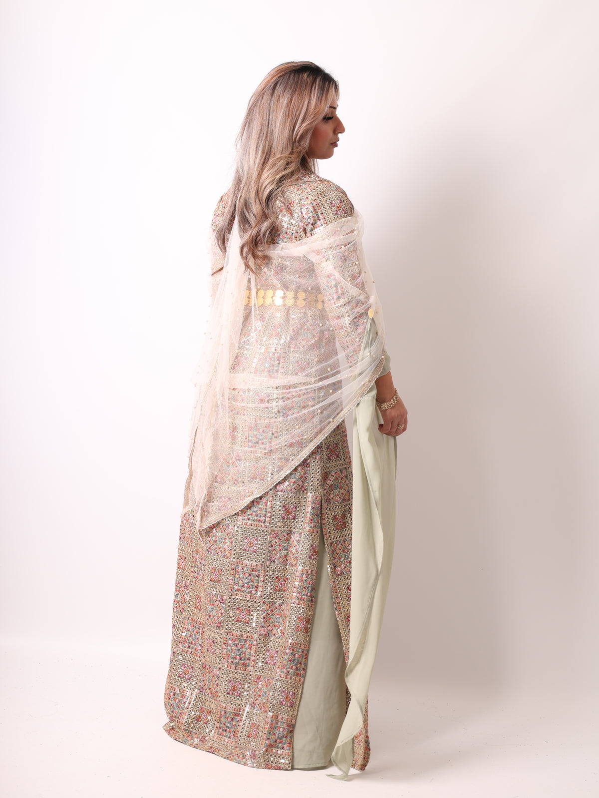 Cudi/Judi Kurdish Dress Green – Luxury Embroidered 4 -Piece Set Mint green including Dasmal