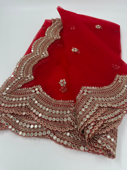 Red Hana with Mirror work