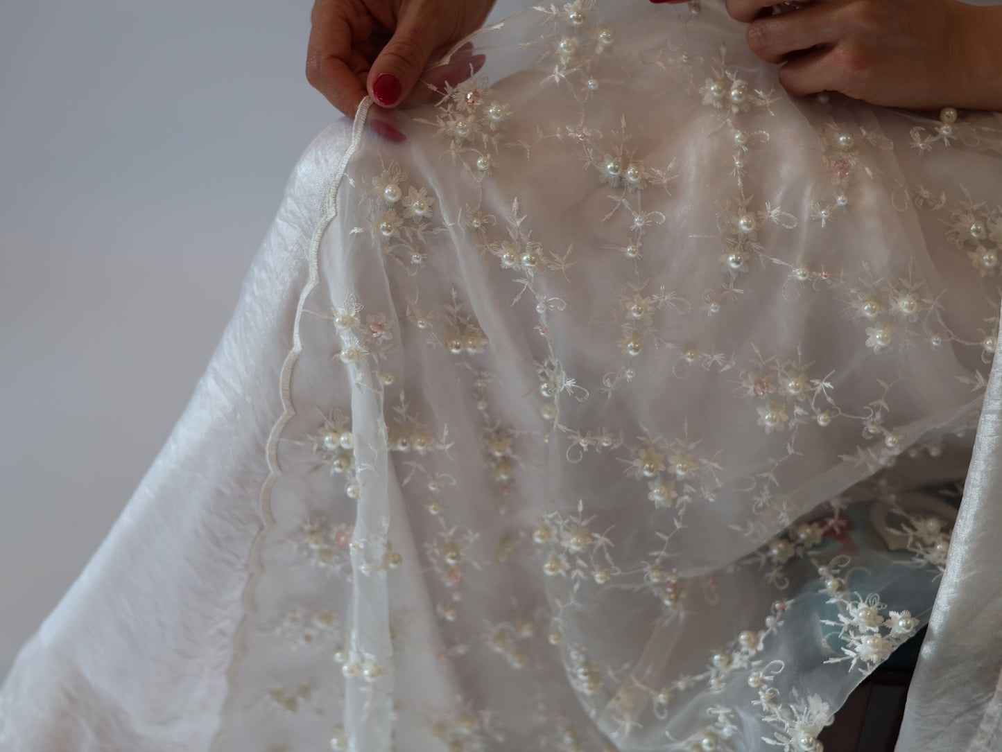 White Dress with shell pearls hand beaded