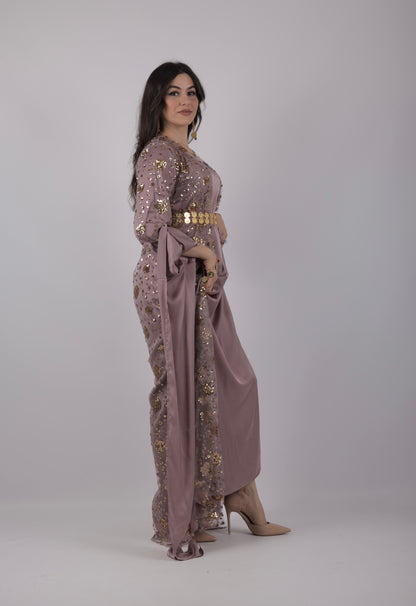 Chro Collection – Lavender Satin Silk Kurdish Dress (2-Piece Set)
