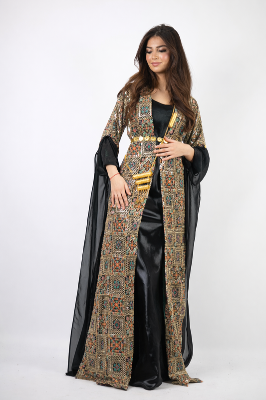 Cudi Kurdish Dress Green – Luxury Embroidered 3-Piece Set Black