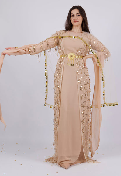 Larzane Beige with Golden 6 pieceKewsan textile and more Kurdish women, Kurdish clothes, Kurdische kleider