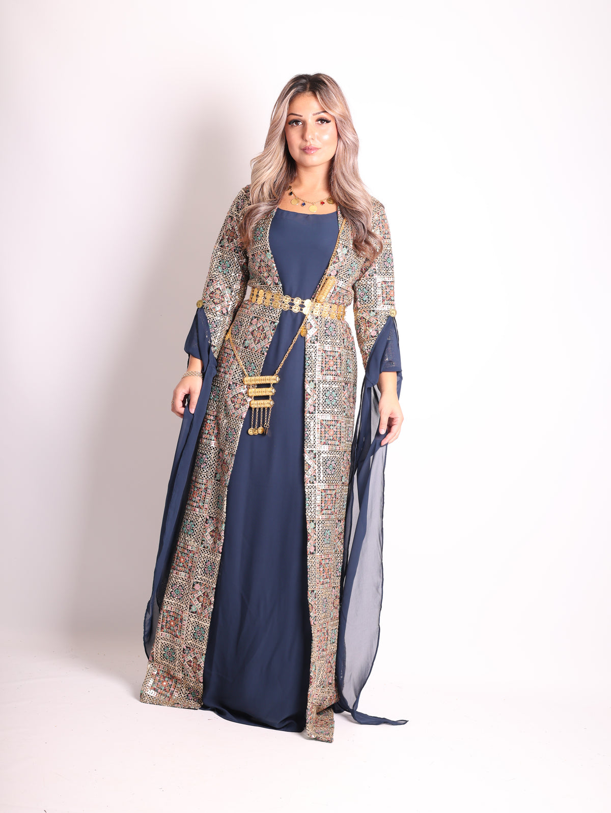 Cudi / Judi Kurdish Dress Navy blue  – Luxury Embroidered 3-Piece Se
