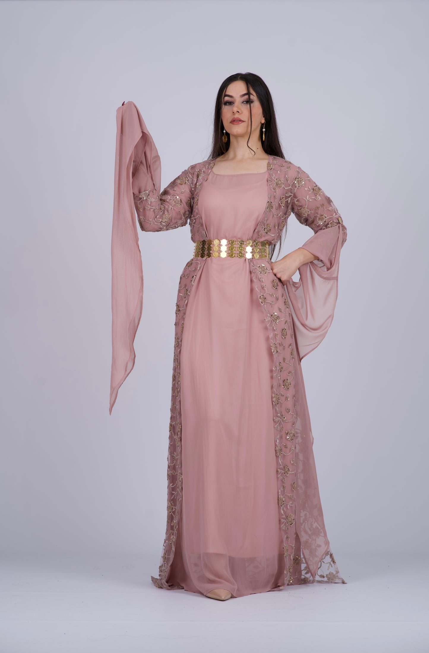 Chia Collection: Three-Piece Kurdish Dress Set in Elegant Matte Pink