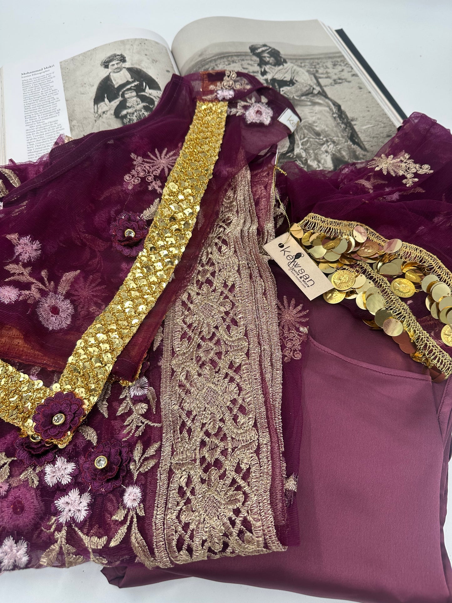 Xezal Collection – 4-Piece Kurdish Dress Set in aubergine