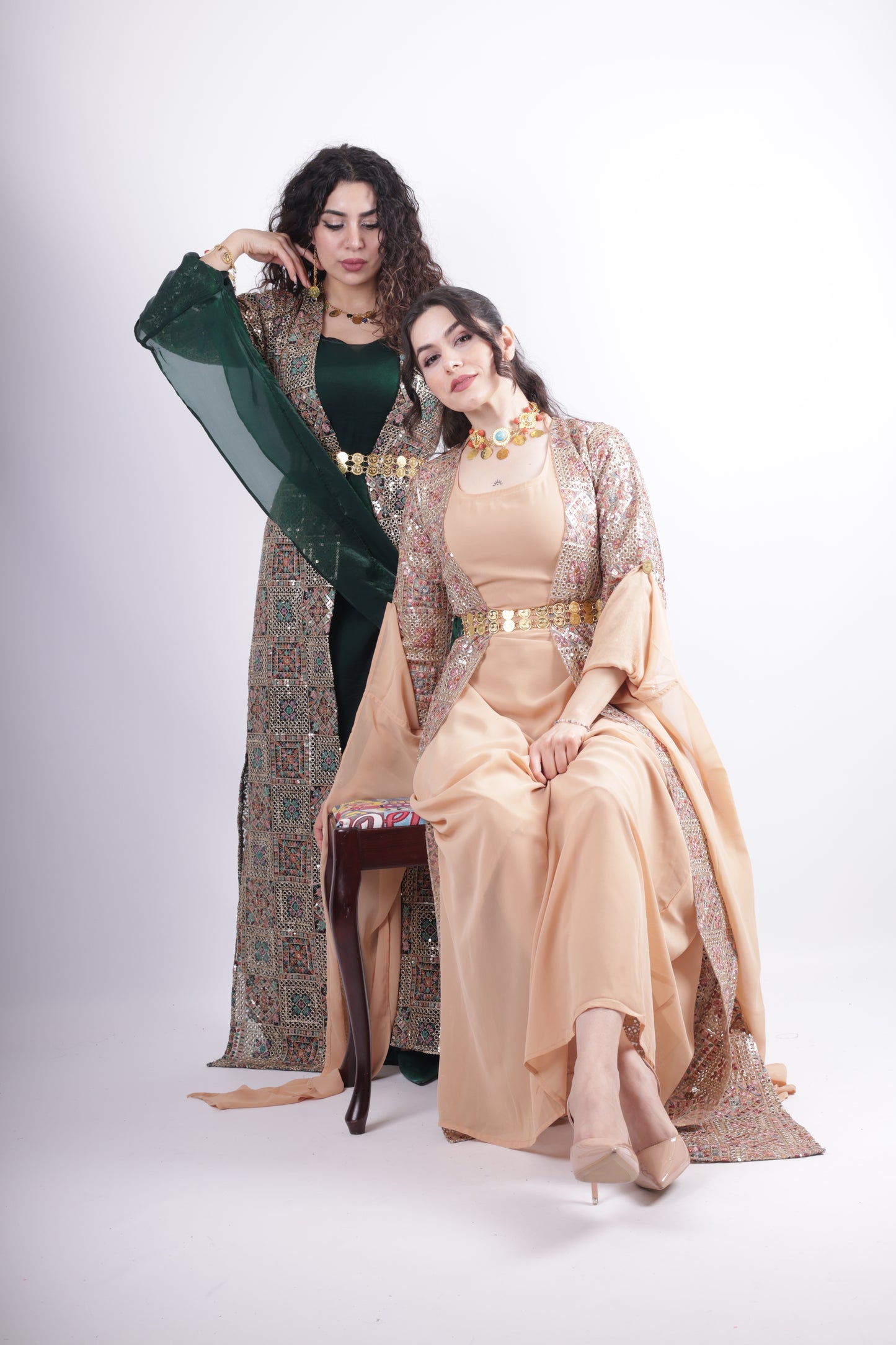Cudi Kurdish Dress Green – Luxury Embroidered 3-Piece Set Mint green peach
