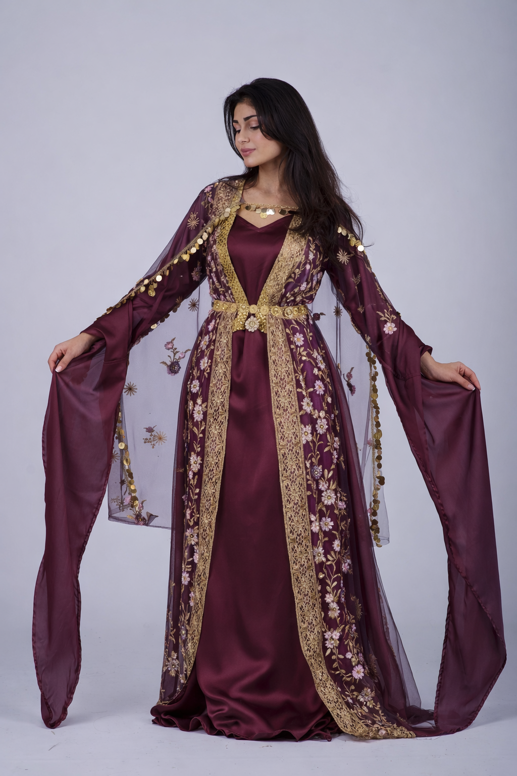 Xezal Collection – 4-Piece Kurdish Dress Set in aubergine