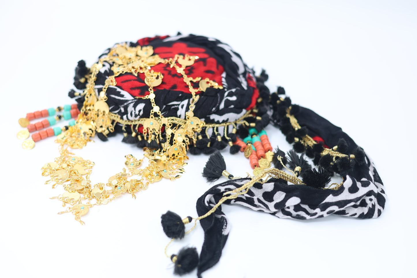 Kurdish Hat with Hawri with golden sarparcham complete Ready ton wear