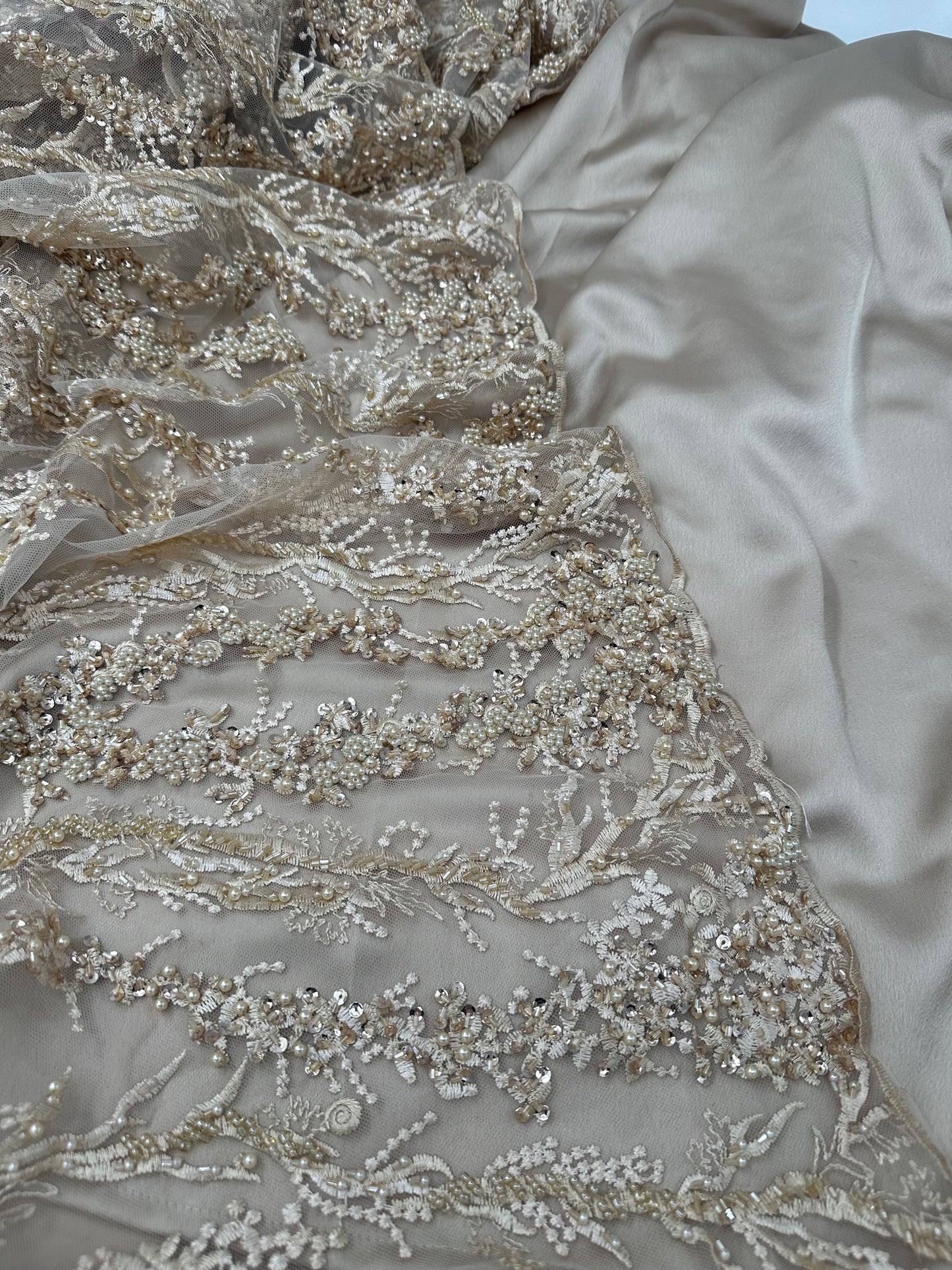 Luxury Hand Beaded peach Champagne set with belt