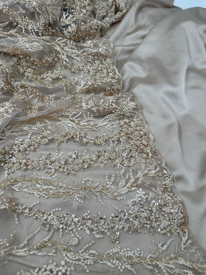 Luxury Hand Beaded peach Champagne set with belt