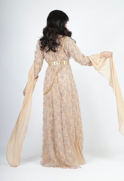 Awaz  Kurdish Dress champagne hand beaded 3 items
