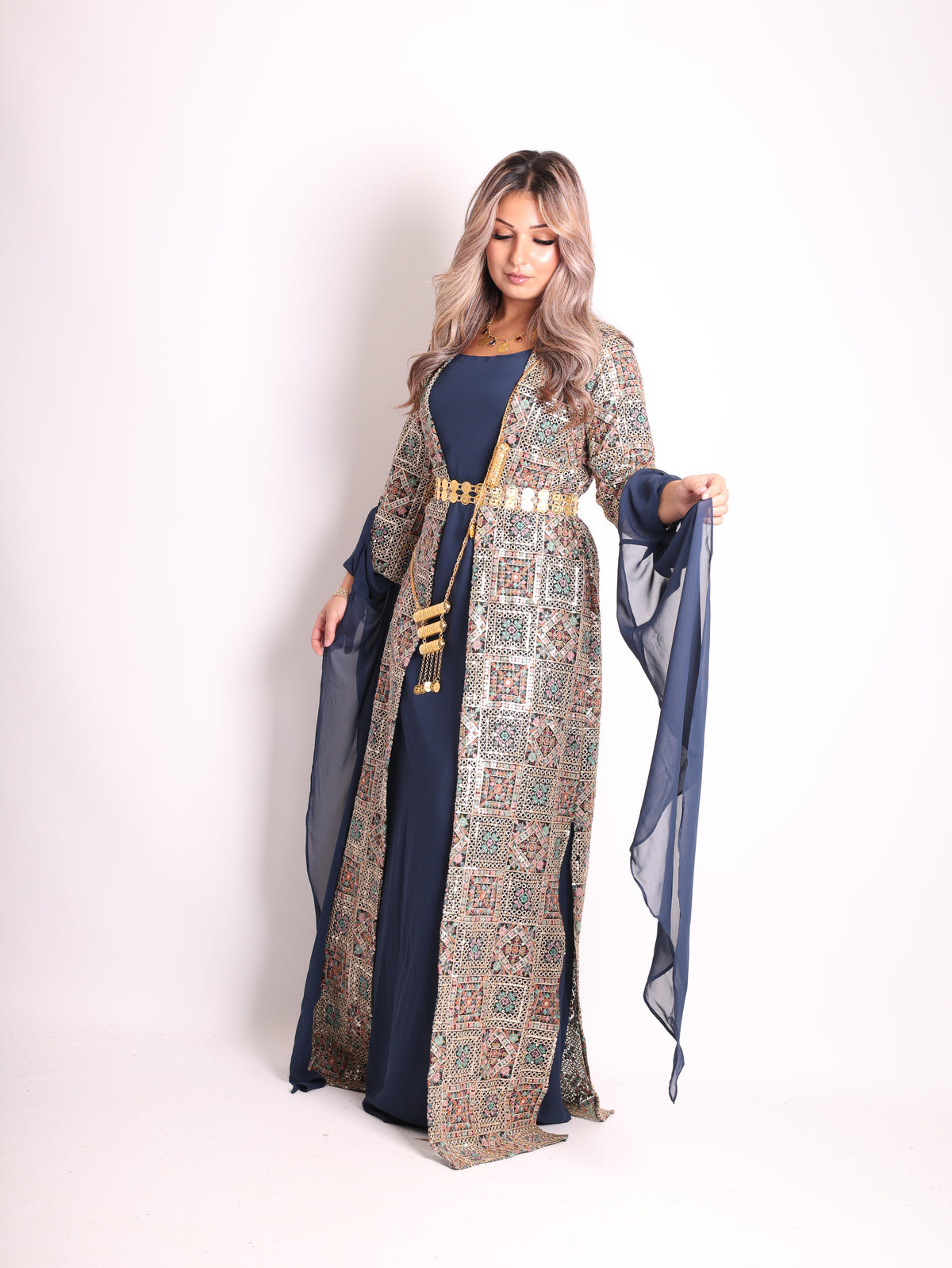 Cudi / Judi Kurdish Dress Navy blue  – Luxury Embroidered 3-Piece Se