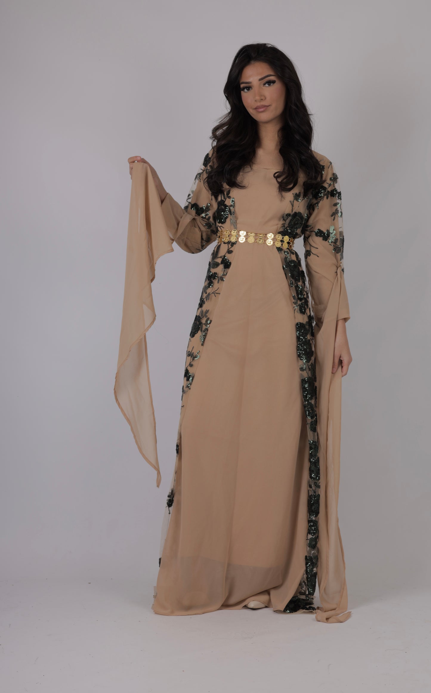 Dildar Collection Kurdish Dress Dark Green and Nude