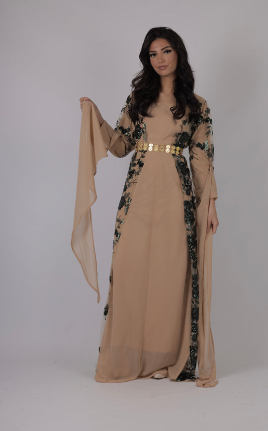 Dildar Collection Kurdish Dress Dark Green and Nude