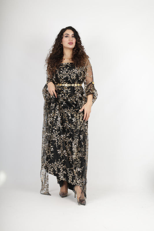 Shkofa Collection – black golden  Sequin Embroidered Kras & Kawa Set