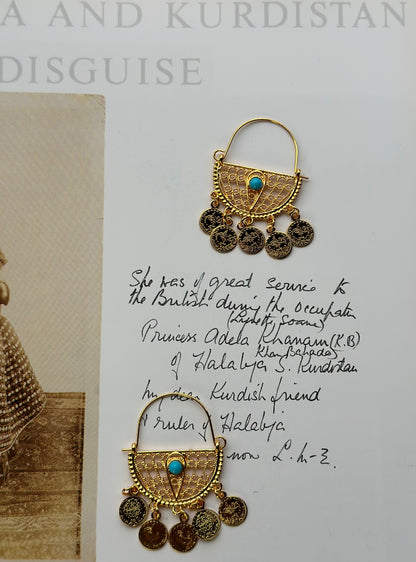 Traditional Middle Eastern Golden Turquoise Earrings